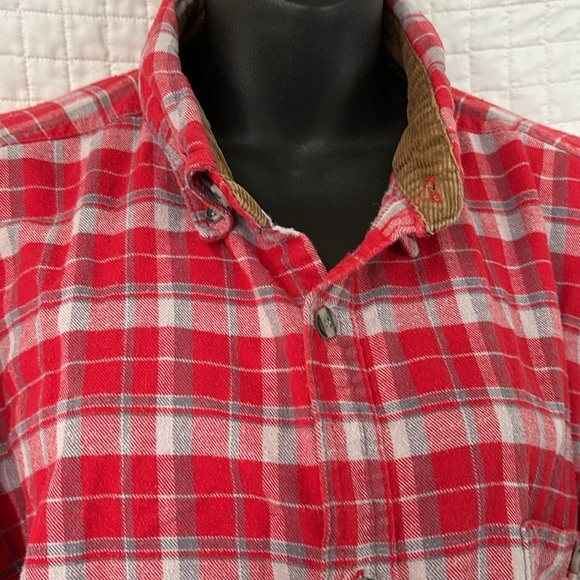 Rustic Ridge Red and Gray Flannel with Brown Corduroy Neck and Cuff Accent - Picture 2 of 8